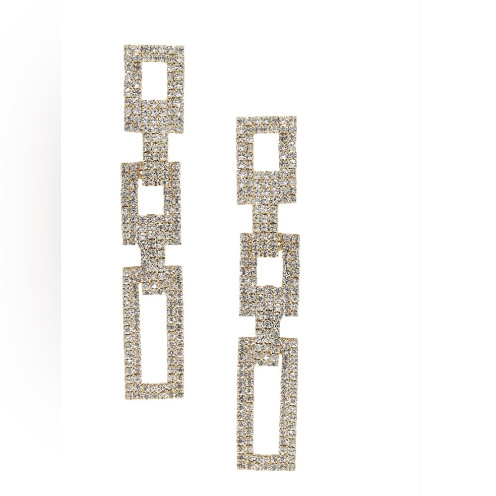 Ettika CRYSTAL RECTANGLE CHAIN LINK 18K GOLD PLATED EARRINGS, $70 - Picture 3 of 4